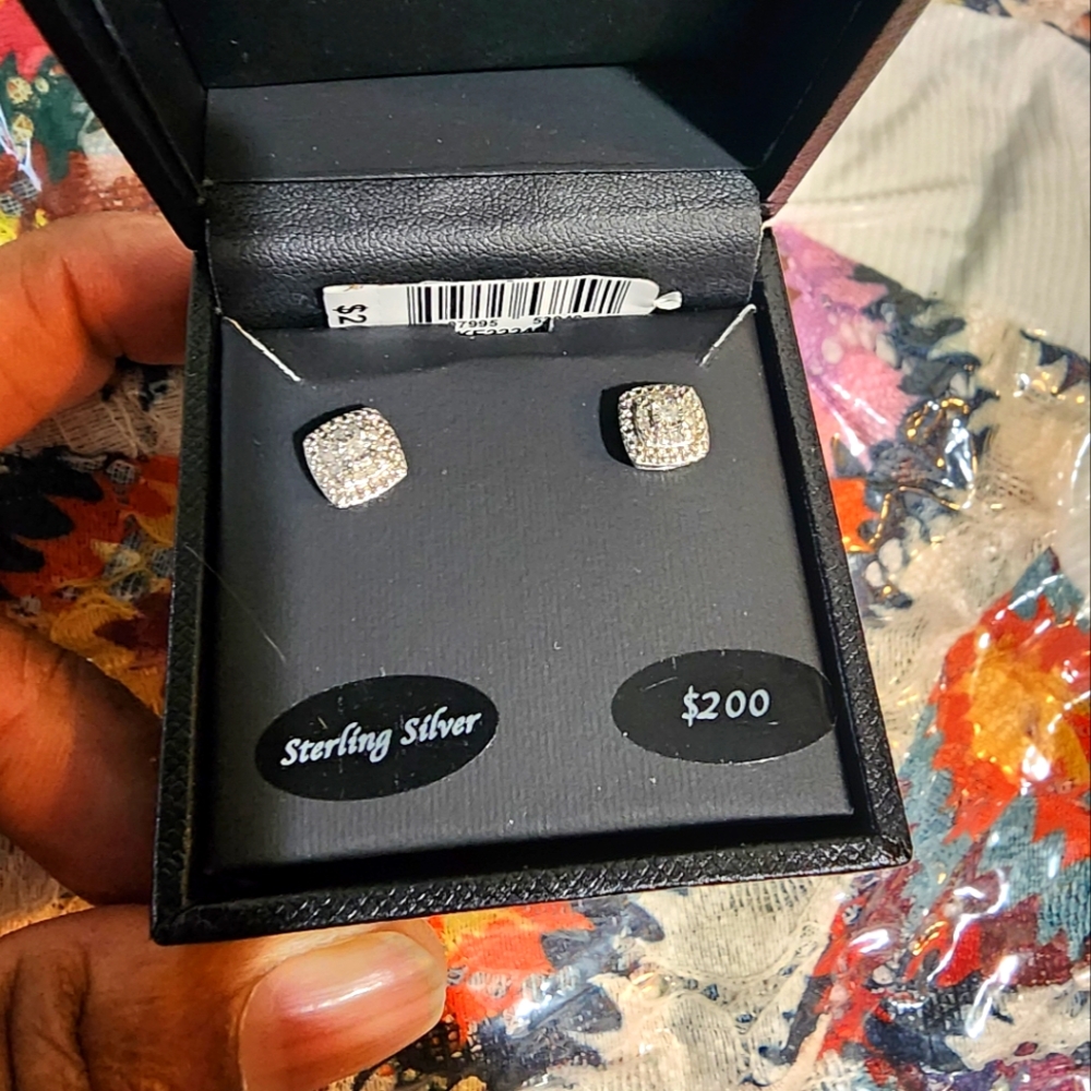 Sterling silver diamond earrings